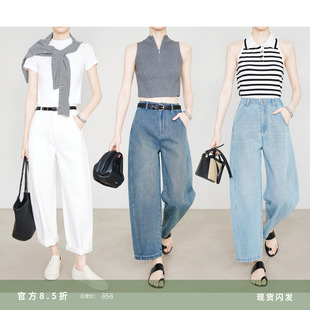 寬松顯瘦休閑鐮刀褲 夏莫卡白色褲 新款 九分香蕉牛仔褲 子女夏季 8323