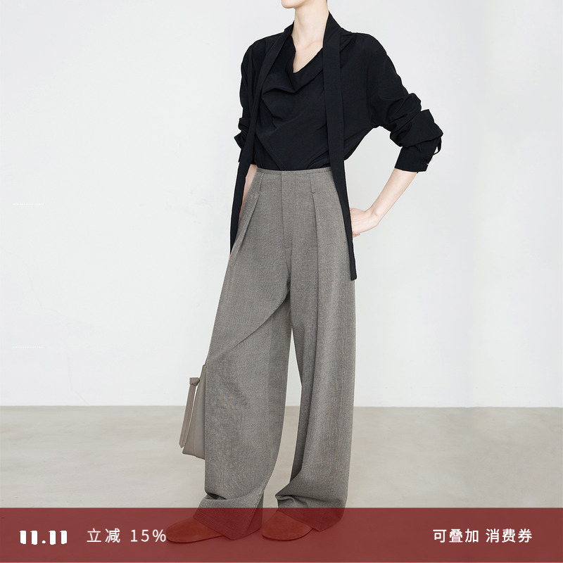 夏莫卡轻职场风小窄腰西装阔腿裤