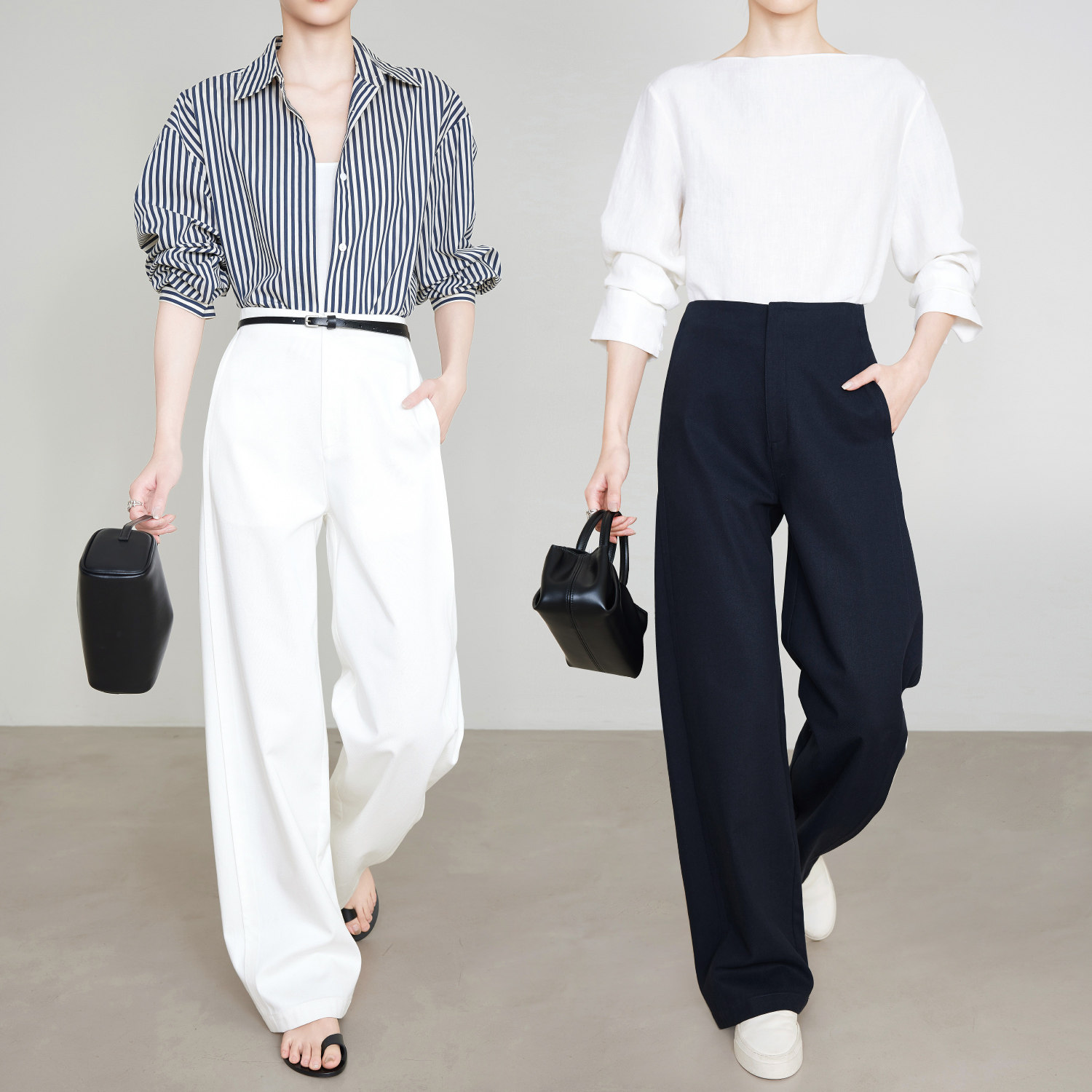 夏莫卡天丝棉蓝色直筒裤老钱风裤子女2026新款显瘦休闲西装裤7729