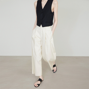 裤 夏莫卡藏青色九分阔腿裤 row风极简西装 休闲奶奶裤 7725 女夏新款