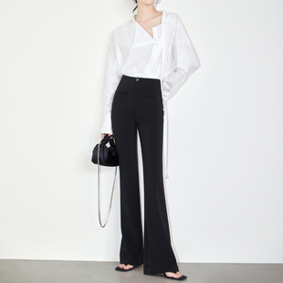 女弹力修身 裤 微喇裤 垂感西装 加长7446 显瘦超模裤 夏莫卡黑色喇叭裤