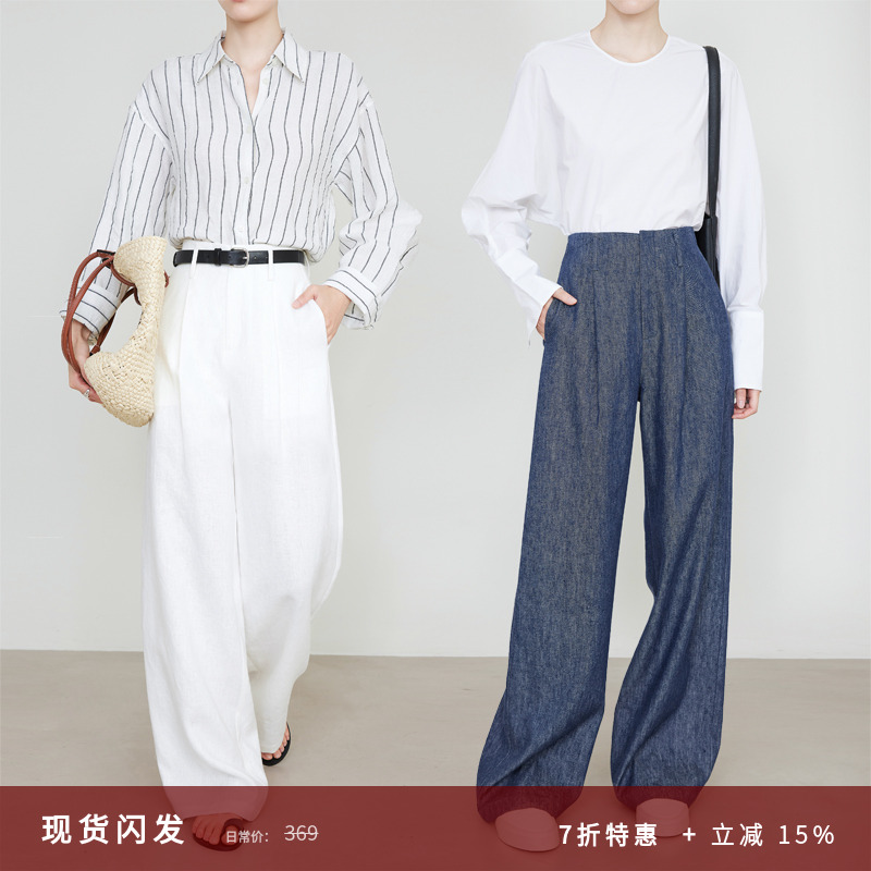 夏莫卡慵懒松弛感亚麻休闲裤