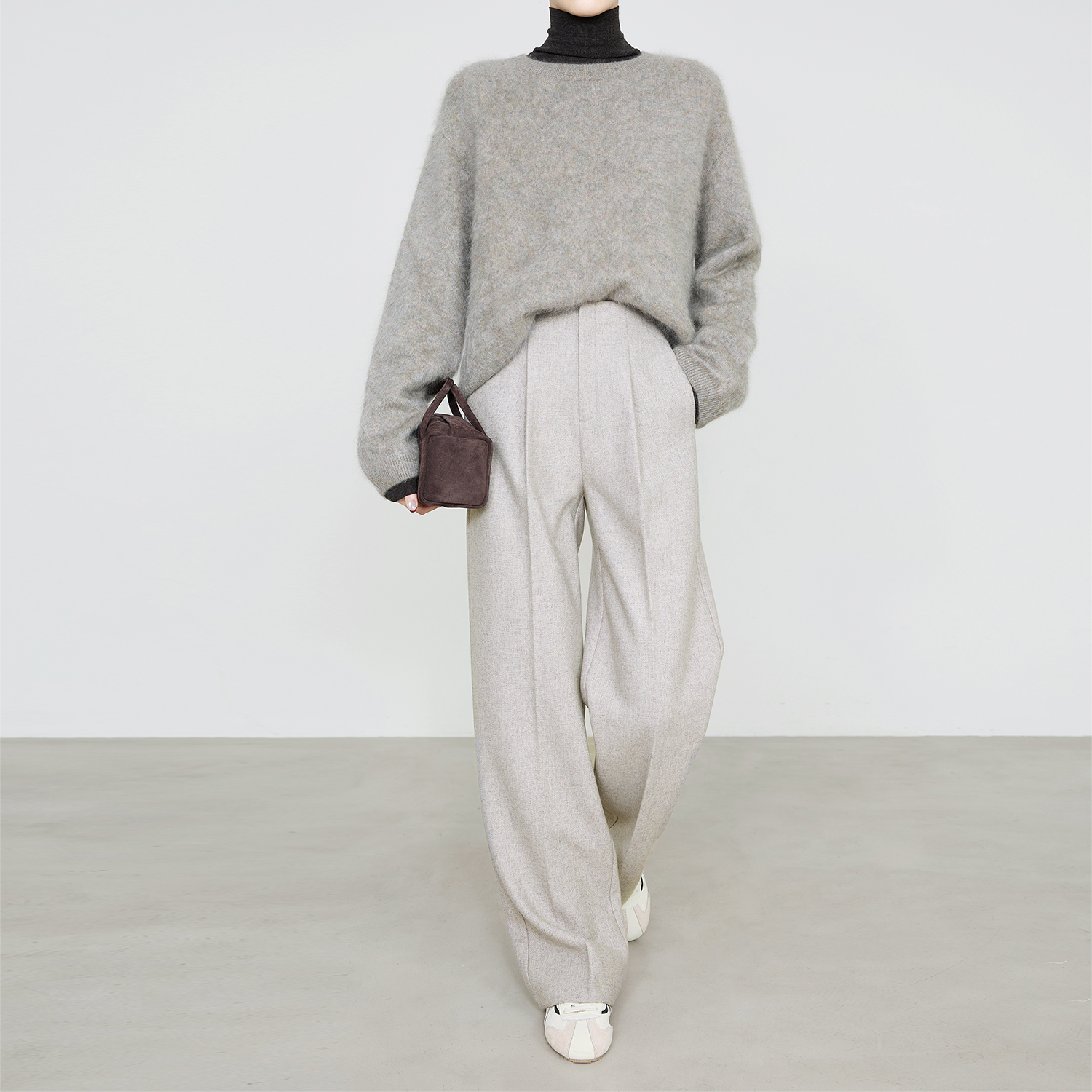 夏莫卡人字纹天丝羊毛西装裤