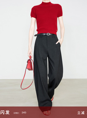 夏莫卡黑灰色直筒裤不褪色垂感显瘦休闲西装裤2025新款镰刀裤6826