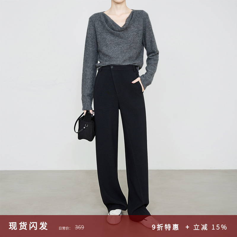 夏莫卡时髦显瘦斜门襟黑色西装裤