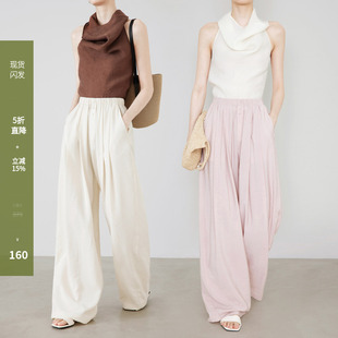 加长9707 粉色阔腿裤 夏莫卡奶芙山本裤 女超轻薄肌理皱松紧腰遛弯裤