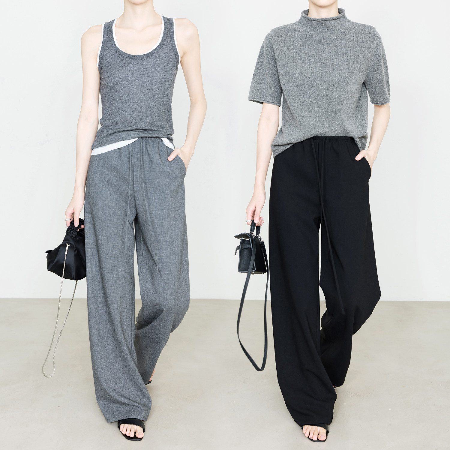 夏莫卡无侧缝空气裤女春夏新款直筒裤极窄松紧腰休闲裤7999