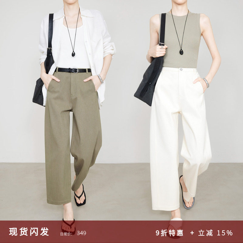 夏莫卡轻盈透气亚麻棉九分奶奶裤