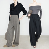 裤 夏莫卡灰棕色阔腿裤 子羊毛西装 小窄腰显瘦廓形裤 7900 女2026新款