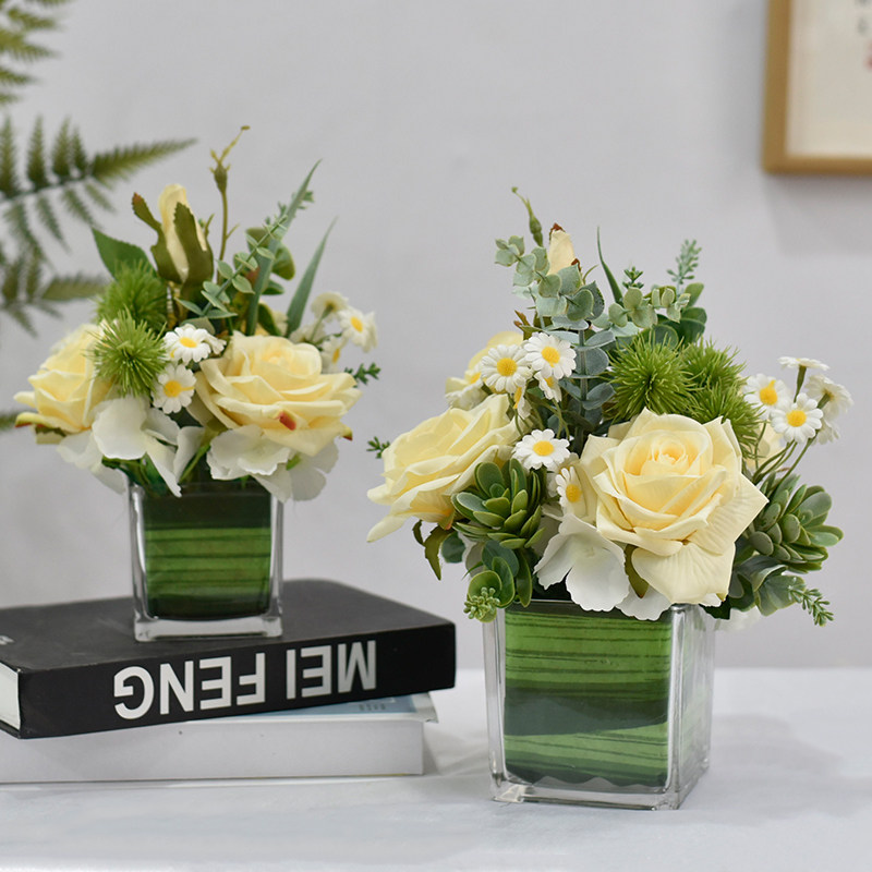 仿真花假花玻璃杯小桌花客厅茶几酒店餐厅宴会商务会议餐桌装饰花