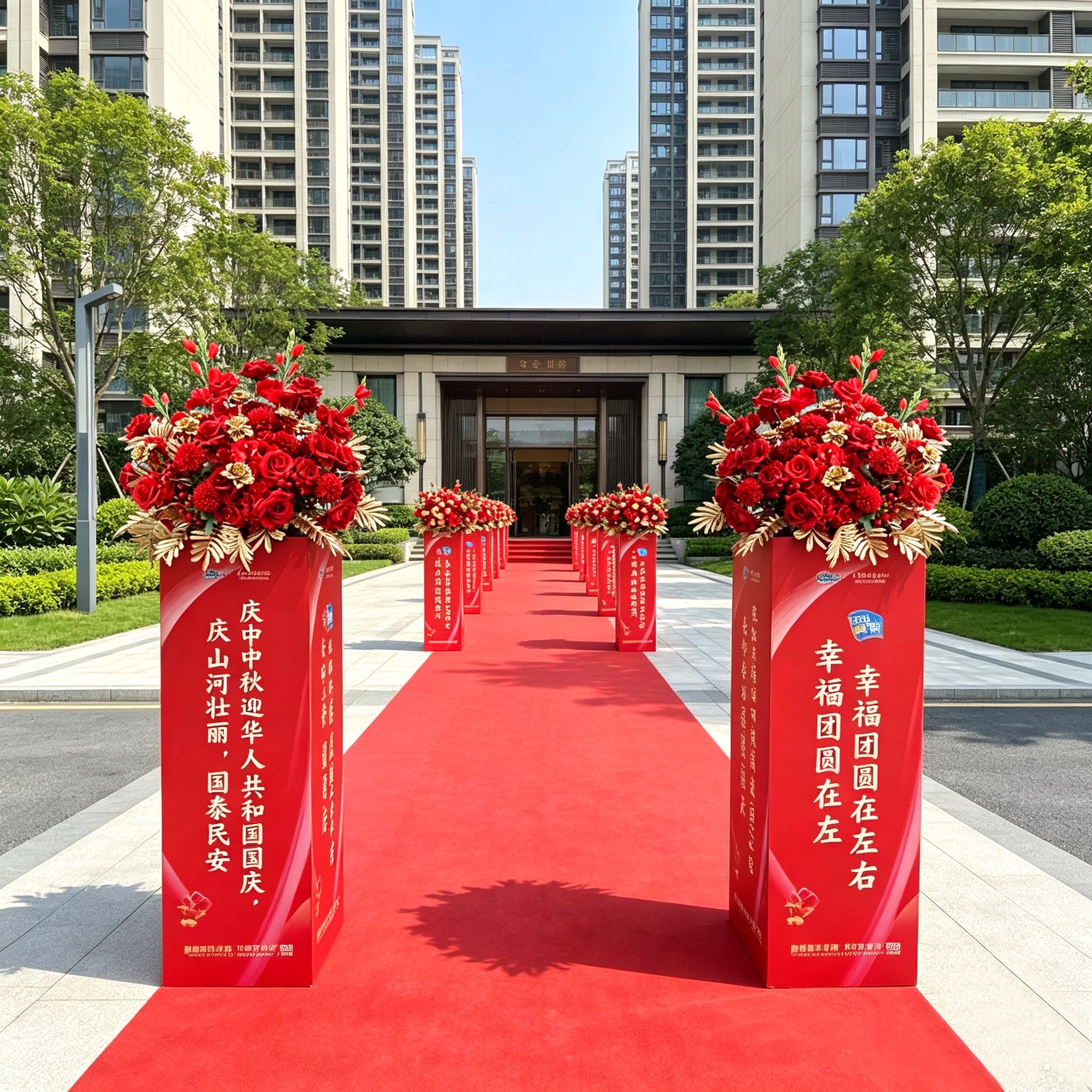 开业庆典红色立柱花球仿真花楼盘交付剪彩路引周年庆装饰花艺摆件