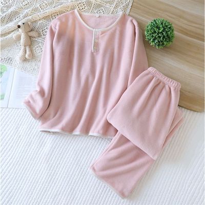 法兰绒大码睡衣上衣裤子女长袖秋冬加绒珊瑚绒胖外穿保暖家居服