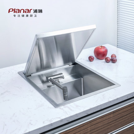 Planar不锈钢水槽带阻尼静音缓降盖板隐藏式水龙头房车游艇吧台盆