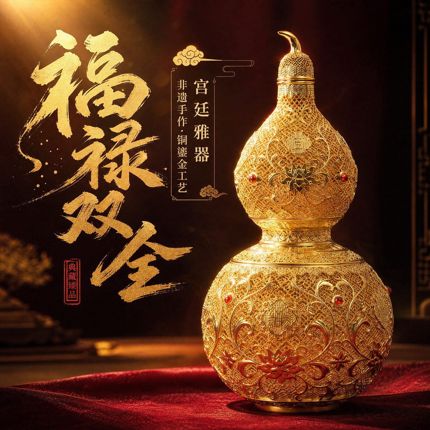 鎏金花丝葫芦黄铜摆件客厅玄关装饰收藏纪念礼品乔迁开业日常送礼