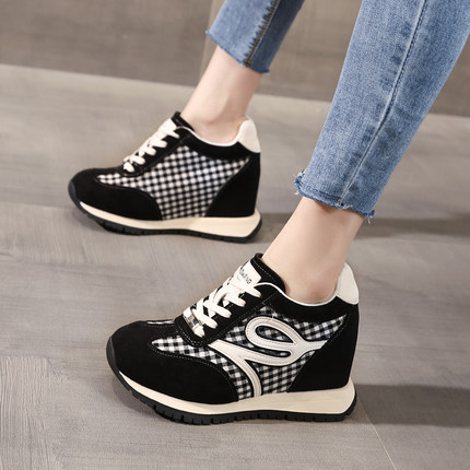 复古德训鞋女2026春季新款轻便软底高帮休闲鞋厚底内增高女鞋9CM