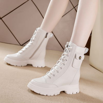 马丁靴子女2025秋冬新款英伦风真皮爆款显瘦厚底小个子内增高短靴