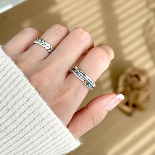 925银双层彩锆麦穗食指戒指女