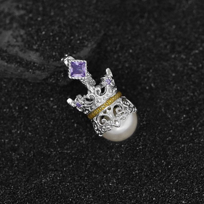 s925纯银紫钻皇冠珍珠项链吊坠女