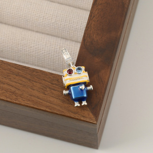 925纯银卡通珐琅机器人万能扣活扣单独吊坠女项链单坠挂件3*1.4cm