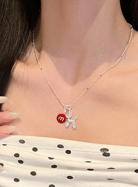 925纯银气球狗红色珐琅M豆吊坠项链女2026新款高级感轻奢小众45cm