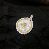 925银金银拼色圆牌上帝之眼唐草纹单独吊坠女项链单坠配件3cm