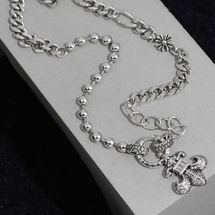 925银十字架鸢尾花吊坠项链女轻奢高级感配饰秋冬毛衣链50cm