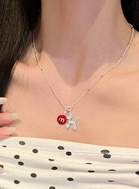 925纯银气球狗珐琅M豆吊坠项链女