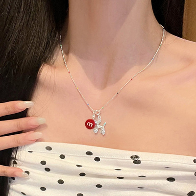 925纯银气球狗珐琅M豆吊坠项链女