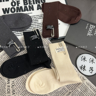 欧货重工亮片别针布标袜子女秋冬新款高级感搭配雪地靴的中筒袜
