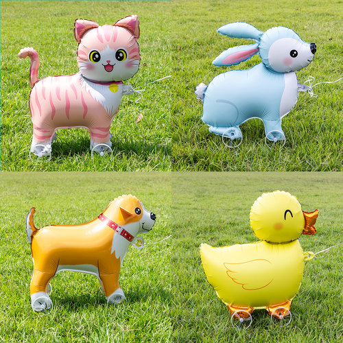 儿童宝宝生日带轮子卡通可走路动物气球户外派对布置网红摆摊商品