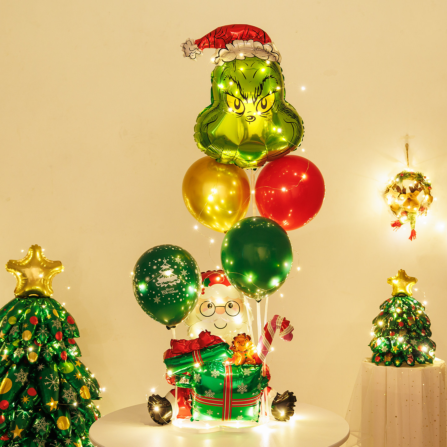 圣诞节氛围桌飘气球圣诞树摆件幼儿园店铺桌面立体装饰灯摆件道具