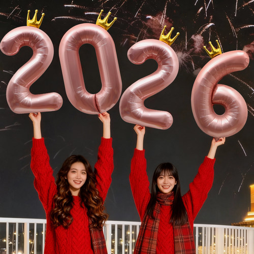 跨年夜新年装饰2026大数字气球元旦年会气氛布置户外新款手持道具