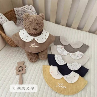 【定制名字】ins风360度围嘴围兜纯棉娃娃领撞色口水巾婴儿防水