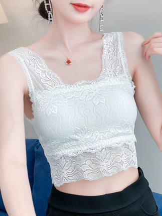 2025新款蕾丝吊带背心女内搭外穿带胸垫一体式打底抹胸上衣
