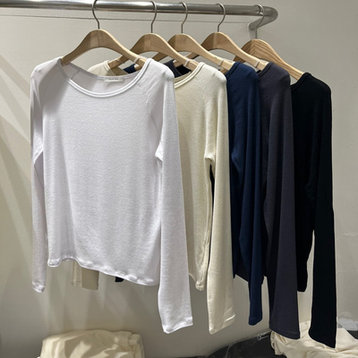 现货TALK韩国大圆领插肩袖打底衫