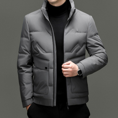 短款立领羽绒服白鸭绒轻薄款外套2025冬装新款翻领男士休闲爸爸装