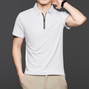 男士 t恤冰丝凉感弹力拉链polo衫 2025夏季 短袖 上衣 休闲爸爸装 半袖