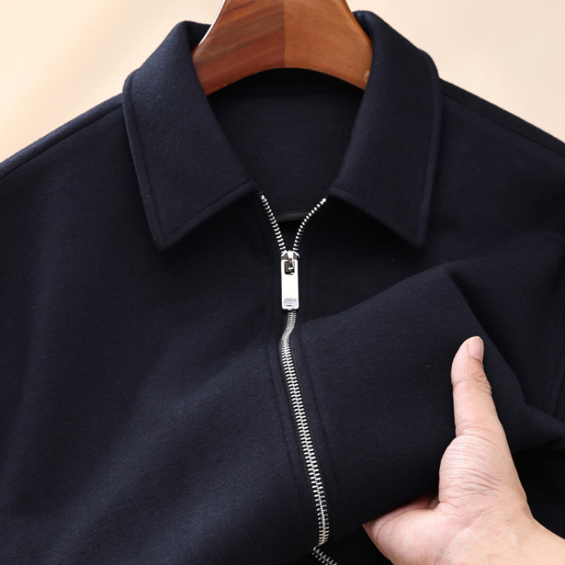 含羊绒桑蚕丝高级感纯色开衫卫衣男2025秋季休闲翻领长袖外套潮流