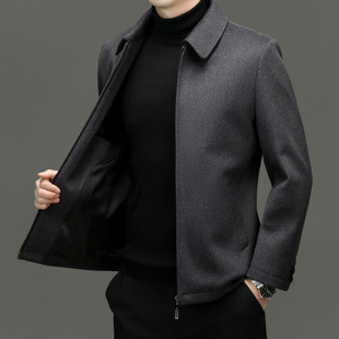 2024秋冬新款绵羊毛夹克羊毛呢子大衣中年翻领行政夹克外套公务员