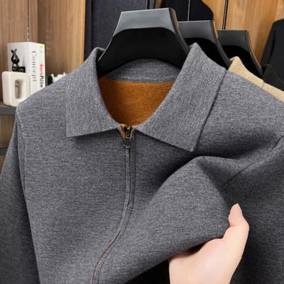 加厚全双拉链针织开衫男毛衣2025秋冬新款休闲高端男士翻领外套