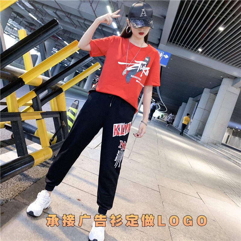 夏季新款纯棉嘻哈短袖运动服休闲套装女士宽松特色潮牌时尚两件套