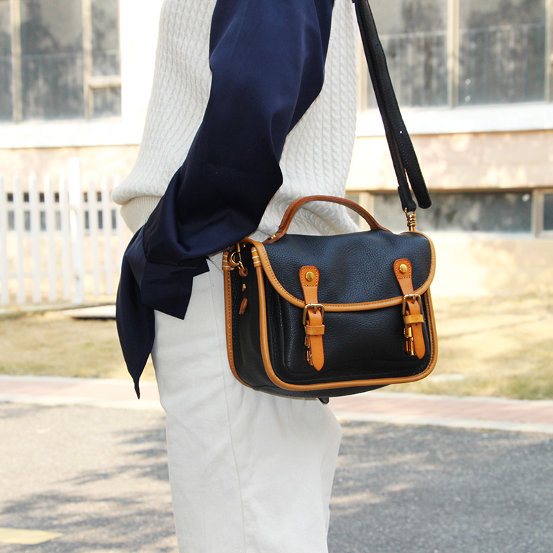 英伦风牛皮女包单肩包手工真皮斜挎包手提包欧美日常邮差包学院风