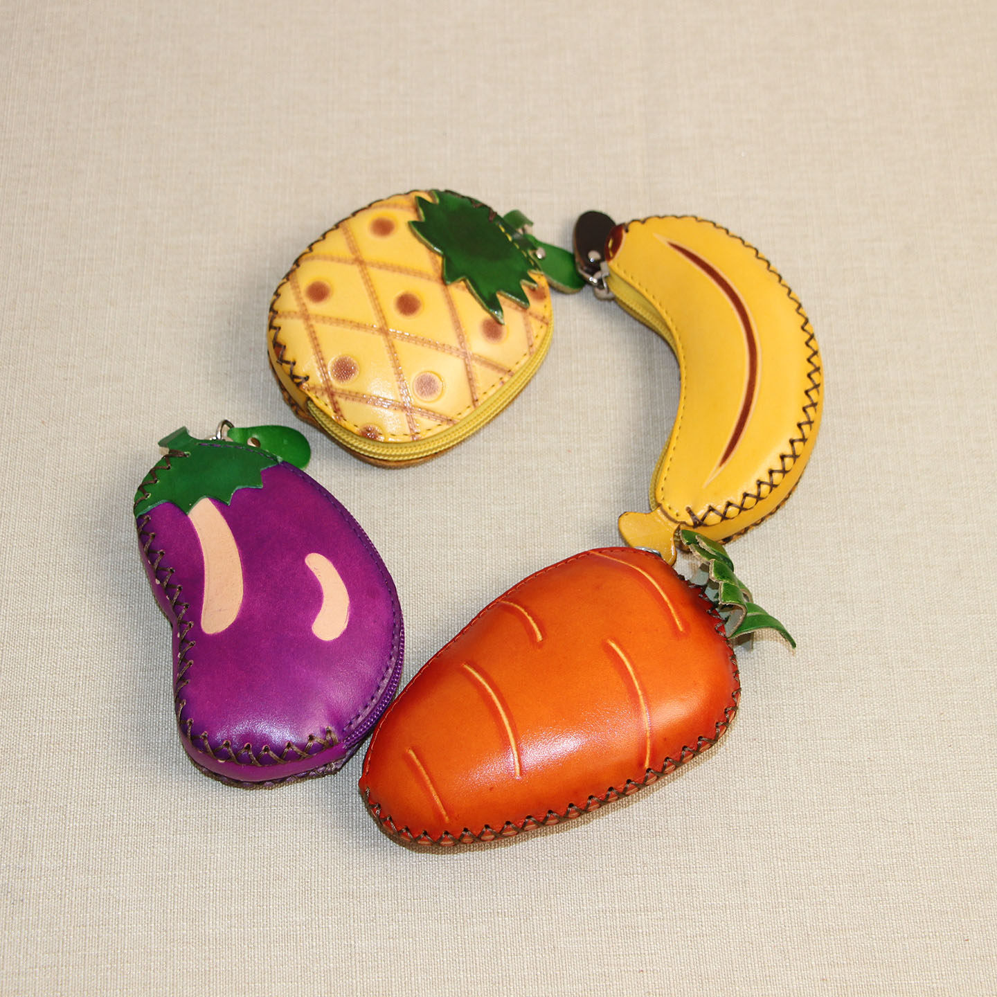 纯手工头层牛皮钥匙包水果个性零钱包真皮手挽钱包卡包硬币包可爱