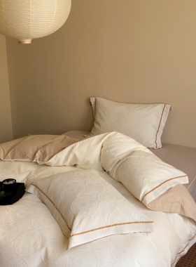 MESER圣托里尼-简约100s全棉厚织浮雕提花四件套床上用品床单被套