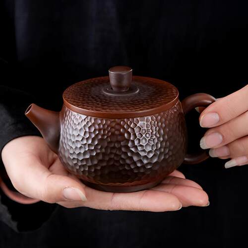 紫陶锤纹手工汉瓦壶大容量复古家用泡茶壶大宽口凤鸣紫砂壶礼盒装