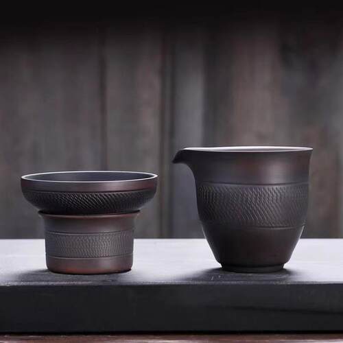 紫陶公道杯茶漏茶滤一体套装