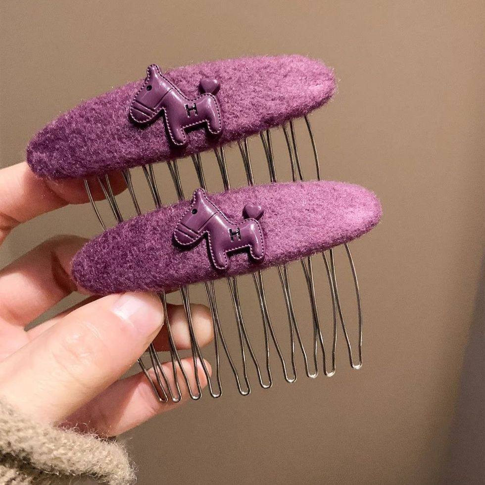 马年紫色小马毛呢梳子发梳女高级感小众气质头饰高颅顶蓬松插梳,饰品/流行首饰/时尚饰品新,发饰,淘宝优惠券,粉丝福利购,淘宝优惠卷