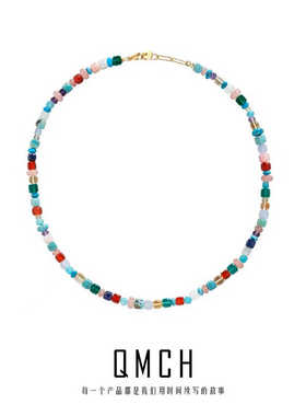 高级夏季天然石串珠项链多巴胺