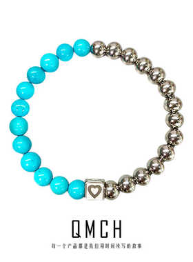 花儿与少年秦岚同款手链女绿松石拼接不对称弹力爱心手串个性气质