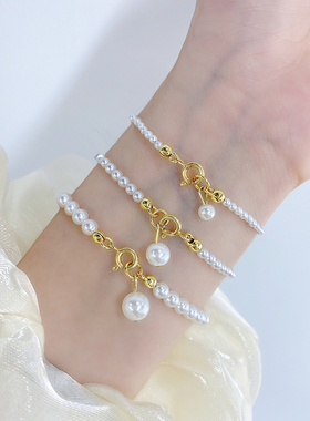 高级正圆法式施家珍珠串珠手链女复古轻奢时尚气质手饰2024年新款